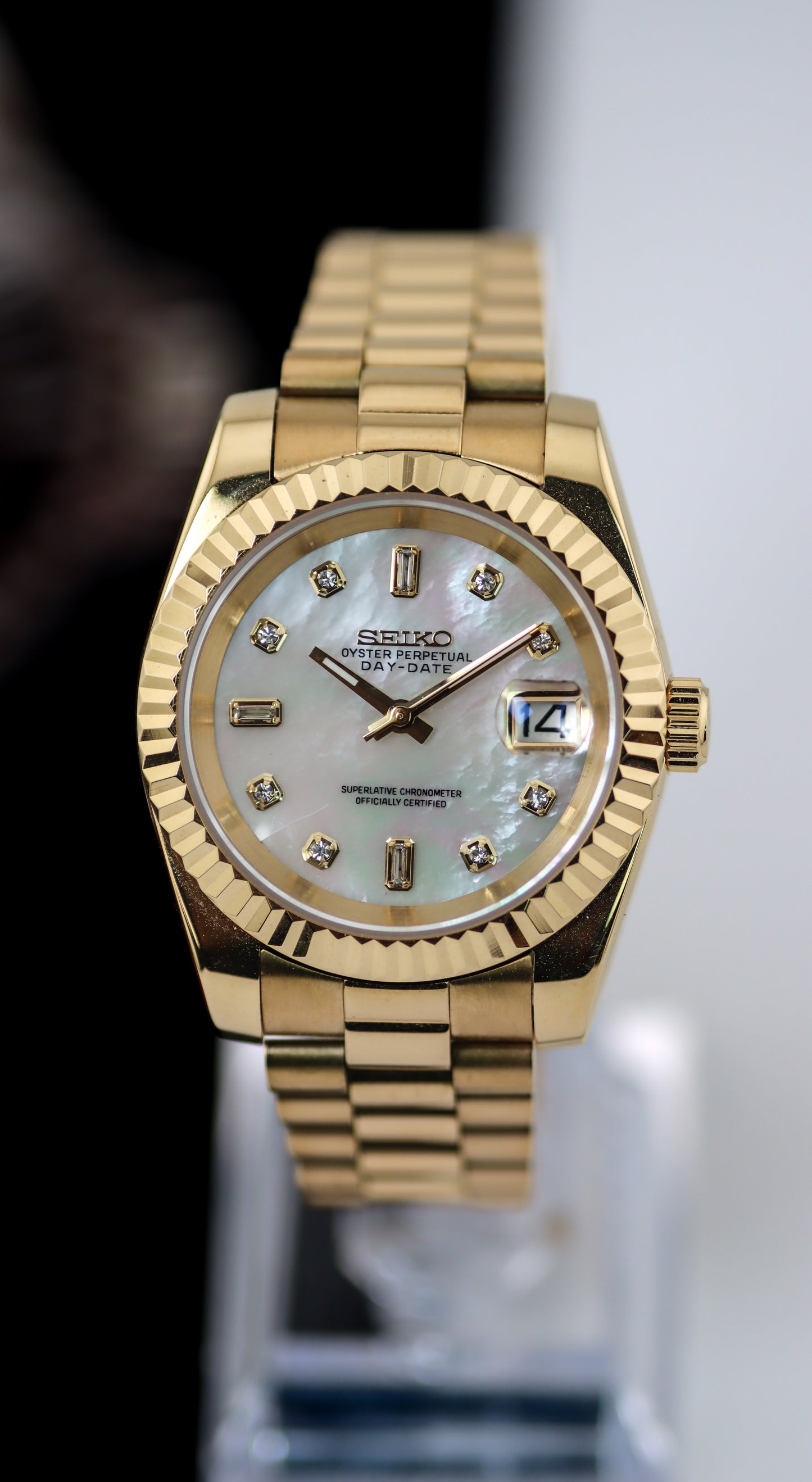 Seiko Gold Mother of Pearl Gem Dial Datejust Mod