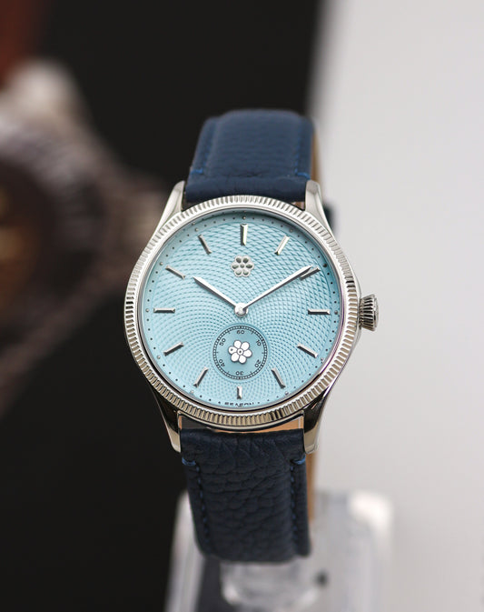 Season No. 1 Sky Blue 39mm watch with polished fluted bezel