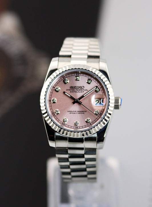 Seiko Pink Gem Dial Datejust Mod