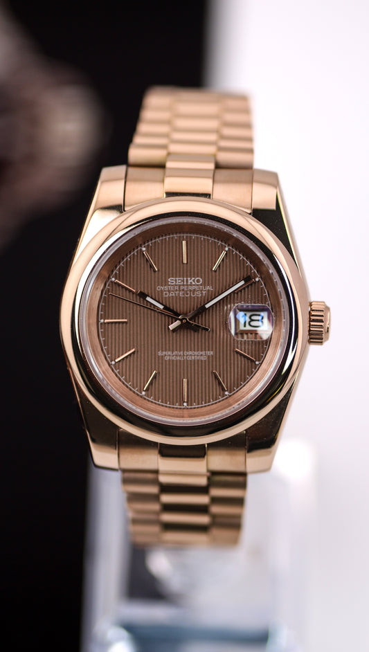 Seiko Rose Gold Chocolate Datejust mod