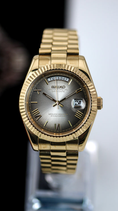 Seiko Gold Sunburst Champagne Roman Numeral Day-Date Mod