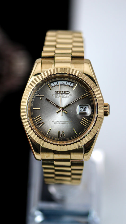 Seiko Gold Sunburst Champagne Roman Numeral Day-Date Mod