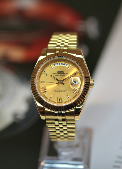 Seiko Gold Wide Day-Date Roman Numeral Datejust Mod