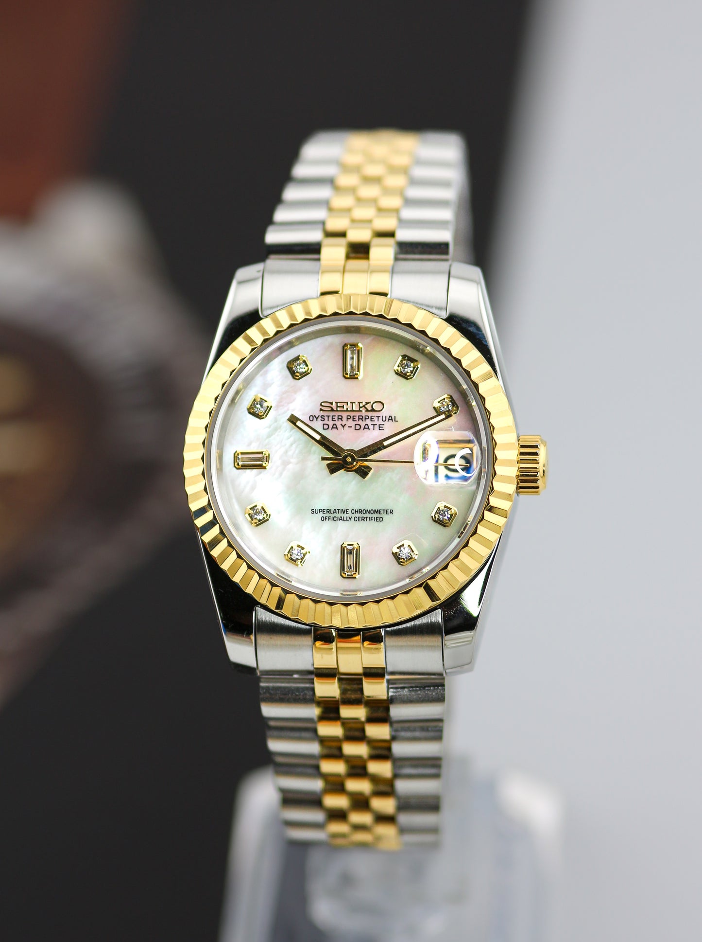 Seiko Two-Tone Mother of Pearl Baguette Datejust Mod