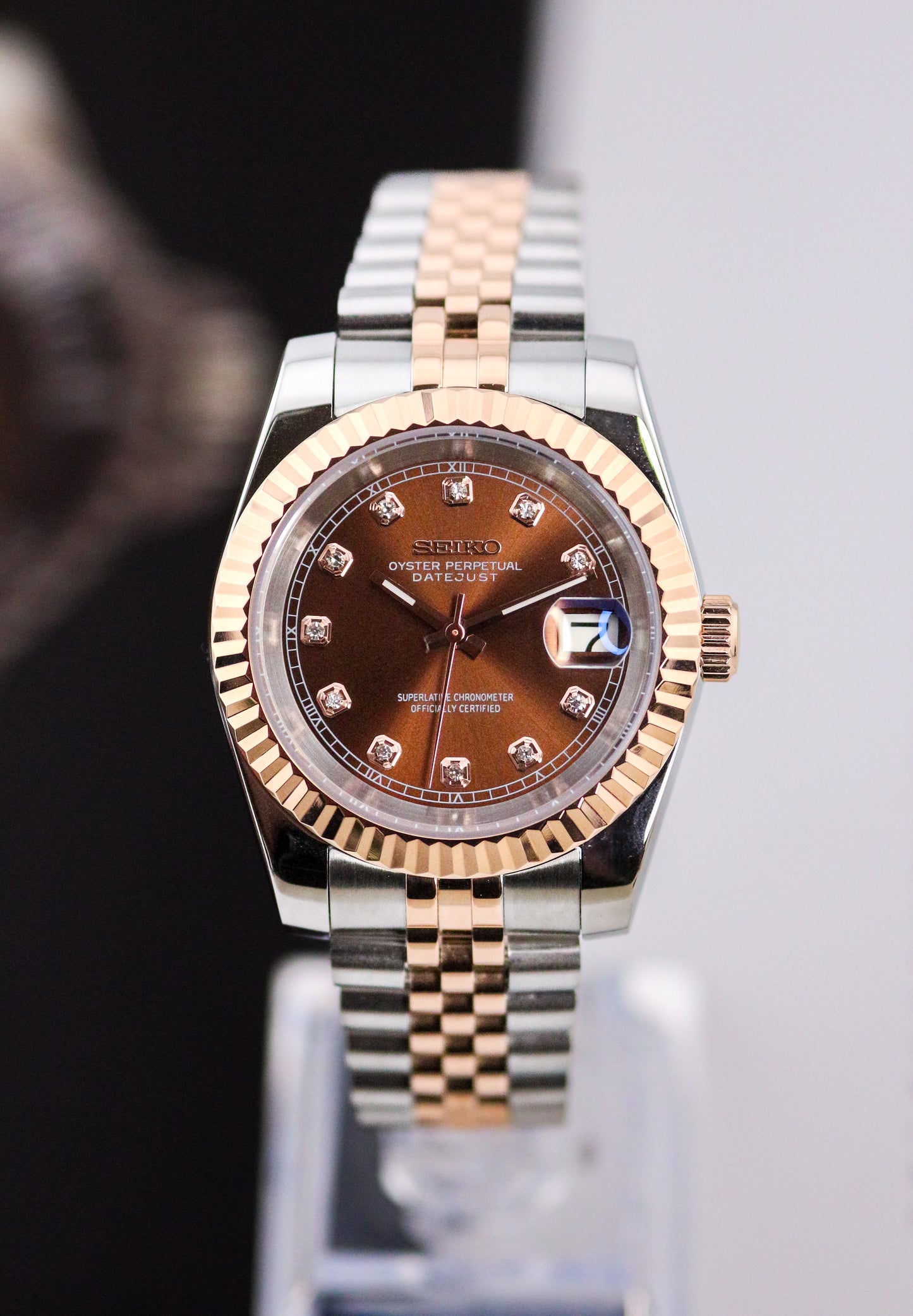 Seiko Rose Gold Two-Tone Chocolate Gem Dial Datejust Mod