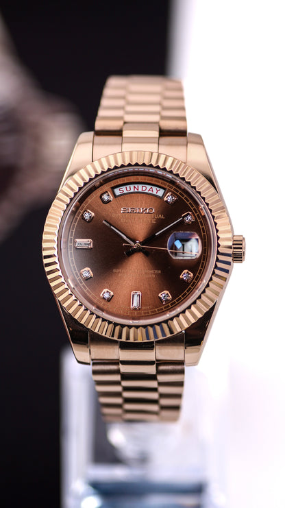 Seiko Rose Gold Chocolate Day-Date Gem Dial Mod