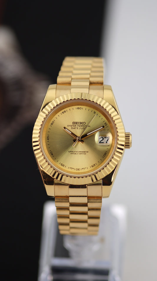 Seiko Gold Oyster Perpetual President Datejust Mod (Gold Dial)