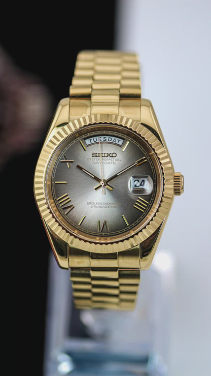 Seiko Gold Sunburst Champagne Roman Numeral Day-Date Mod