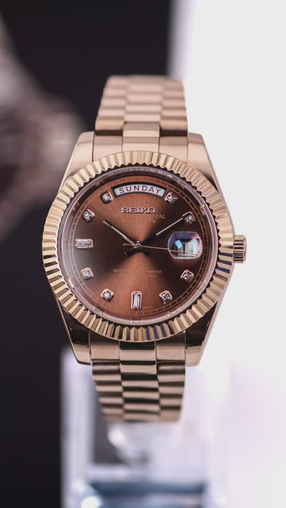Seiko Rose Gold Chocolate Day-Date Gem Dial Mod