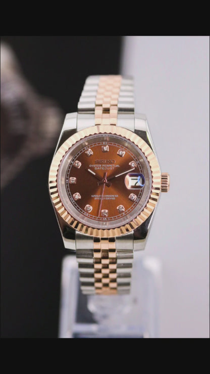 Seiko Rose Gold Two-Tone Chocolate Gem Dial Datejust Mod