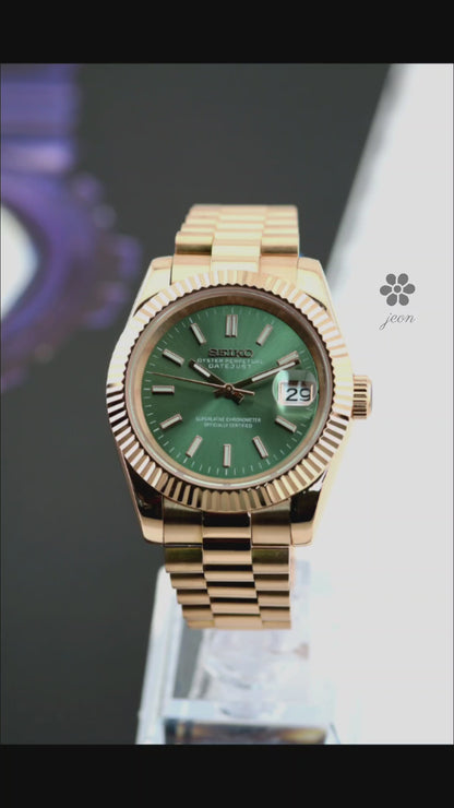 Seiko Rose Gold Olive Green Dial Datejust Mod