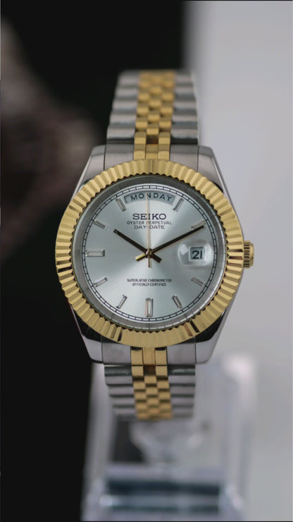Seiko Two-Tone Day-Date Silver Baguette Dial Mod