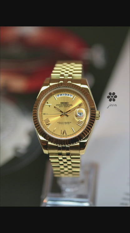 Seiko Gold Wide Day-Date Roman Numeral Datejust Mod