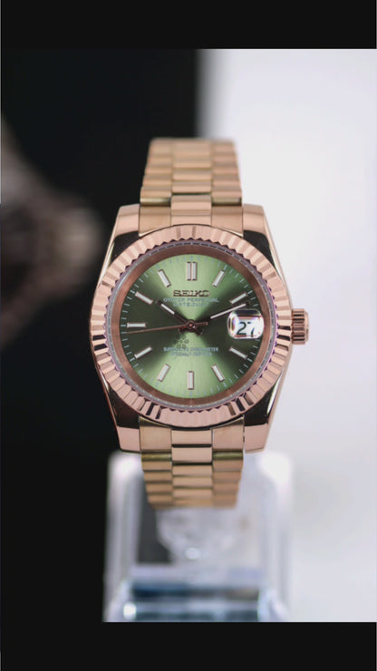 Seiko Rose Gold Olive Green Dial Datejust Mod