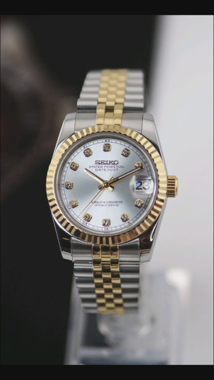 Seiko Two-Tone Gold Datejust Silver Gem Dial Mod