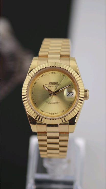 Seiko Gold Oyster Perpetual President Datejust Mod (Gold Dial)