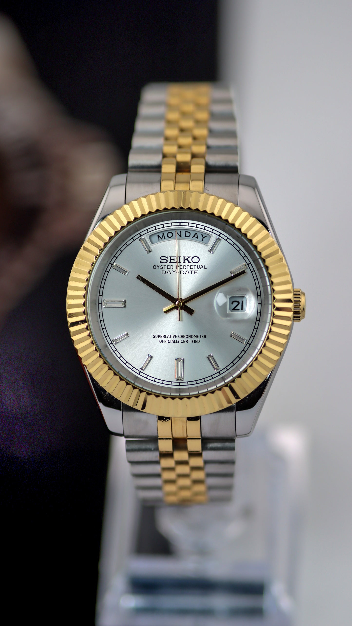 Seiko Two-Tone Day-Date Silver Baguette Dial Mod