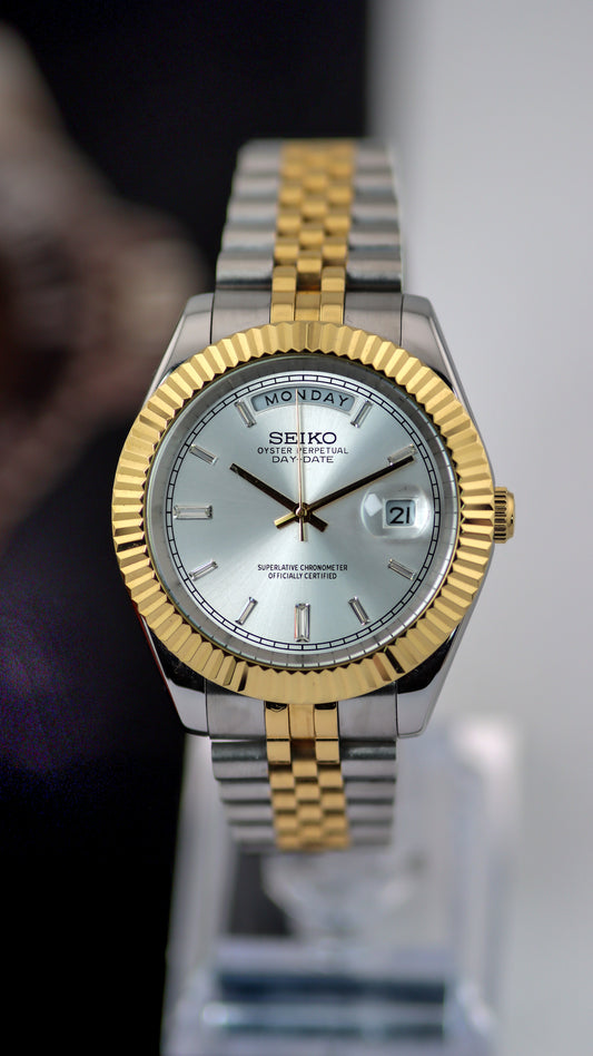 Seiko Two-Tone Day-Date Silver Baguette Dial Mod