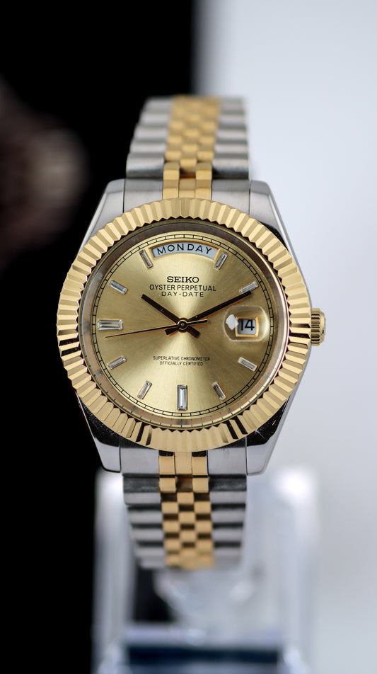 Seiko Two-Tone Day-Date Gold Baguette Mod
