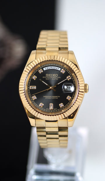 Seiko Gold Day-Date Black Gem Dial Mod