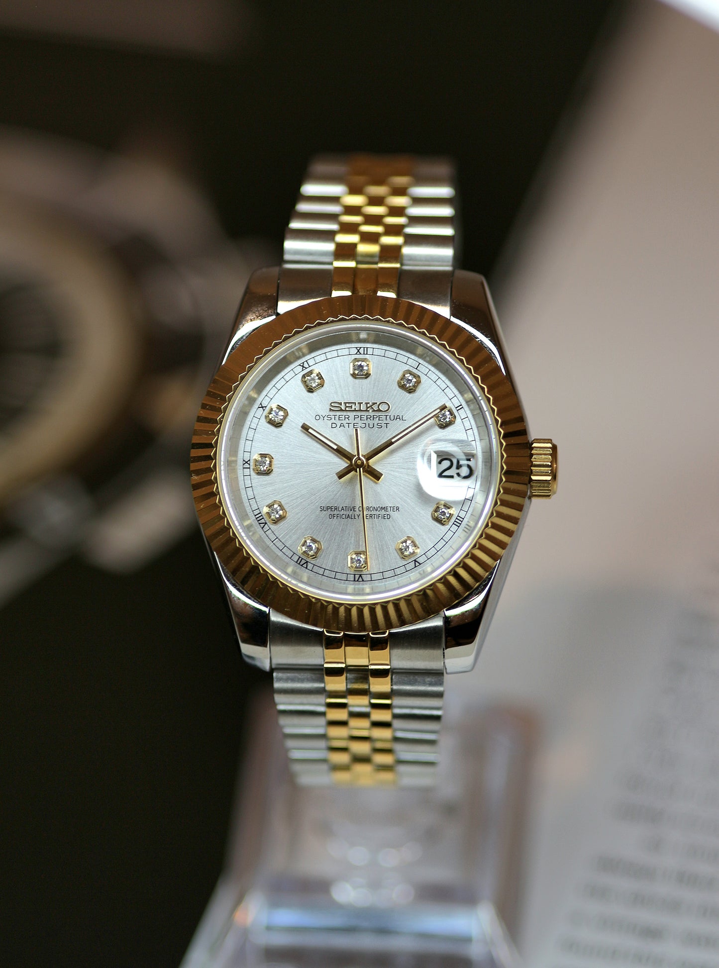 Seiko Two-Tone Gold Datejust Silver Gem Dial Mod