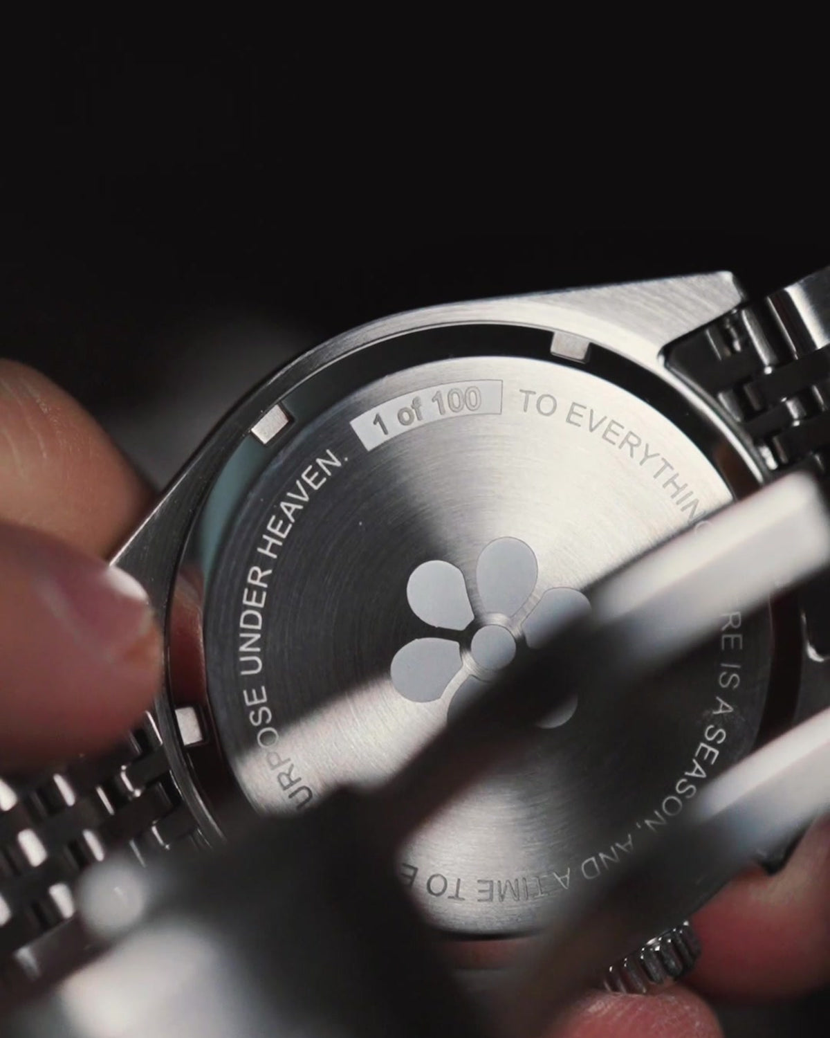 Engraved caseback numbered 1 of 100: To everything there is a season, and a time to every purpose under heaven